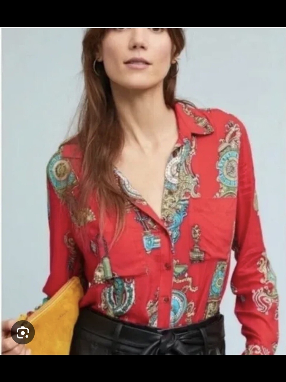 Anthropologie Red Paisley-Print Button Down Shirt
